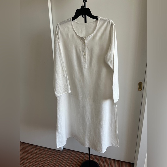 FabIndia style white handwoven hi quality khadi Kurta dress long tunic women XL - Picture 3 of 9